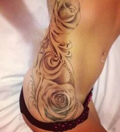 3d flower design tattoo hip for women